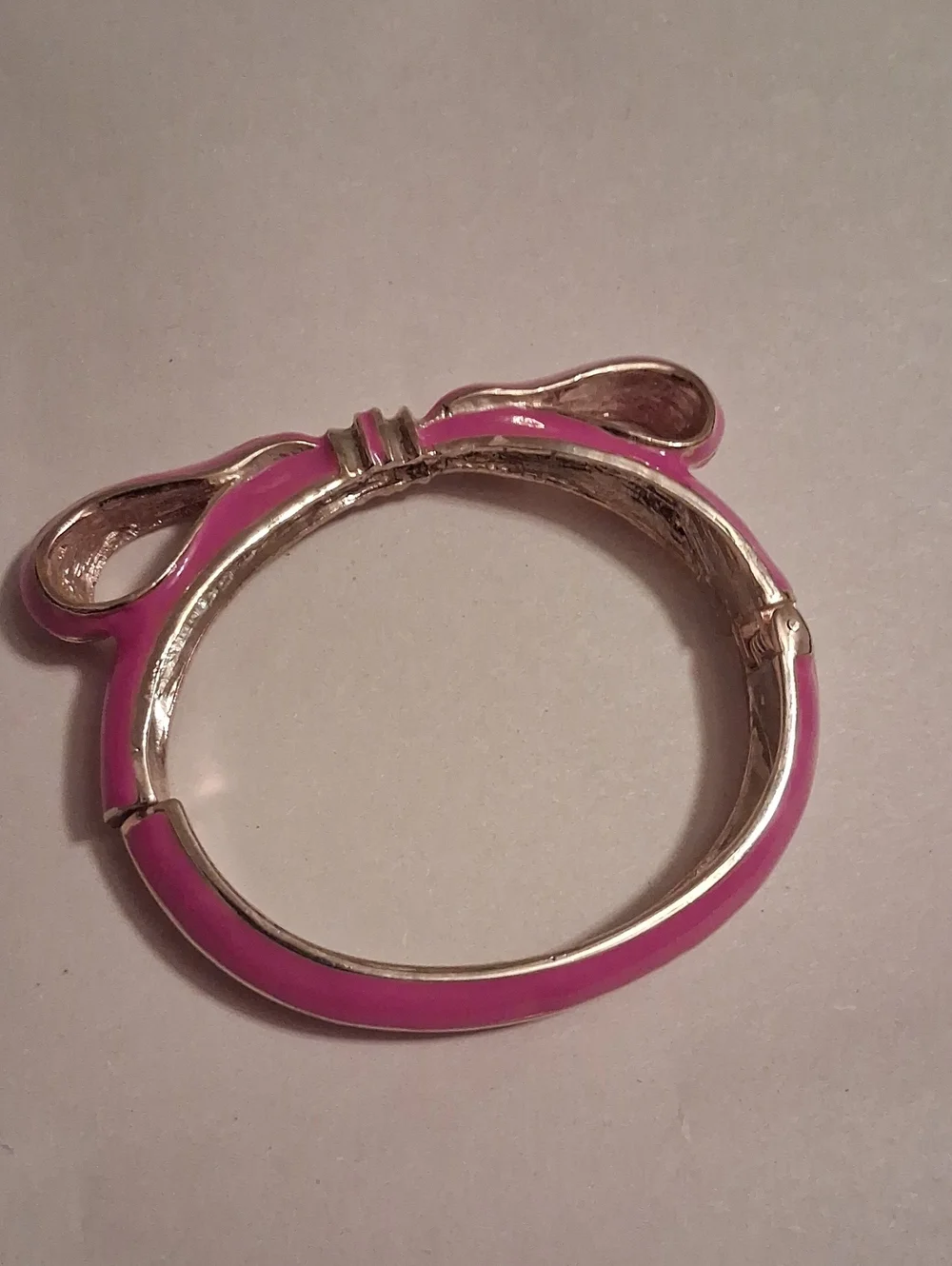 Pink Enamel Bow Hinged Bangle Bracelet